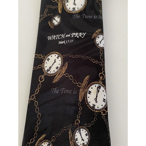 Appointed Apparel Watch and Pray Black Gold Christian Silk Tie Vintage 4" x 59" - Picture 14 of 16